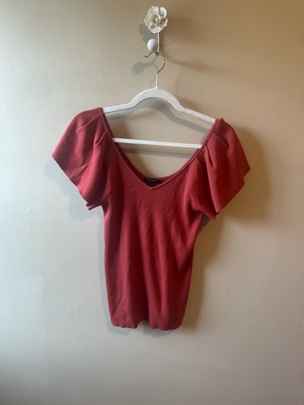 Halogen Flutter Sleeve Ribbed Knit Top Small